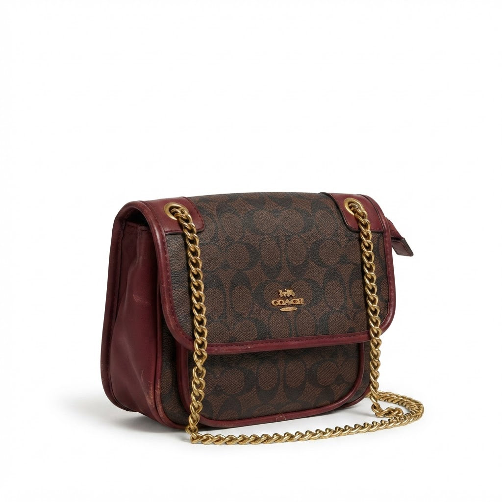 COACH NEW YORK Burgundy Monogram Coated Canvas Crossbody Bag