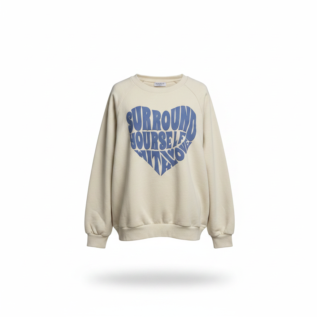Pacific Republic Cream Heart Graphic Crewneck Sweatshirt