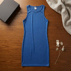 SHEIN Royal Blue Sleeveless Ribbed Knit Column Mini Dress