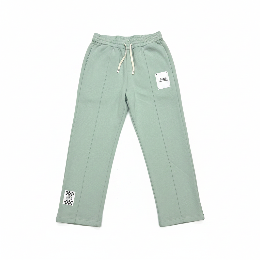 Sage Green Relaxed Pintuck Graphic Sweatpants