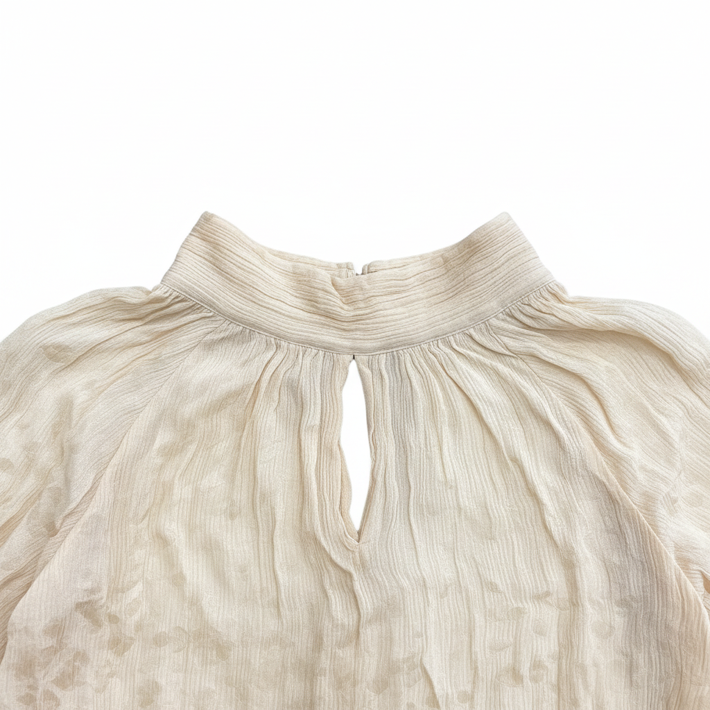 Elegant Beige High Neck Keyhole Blouse