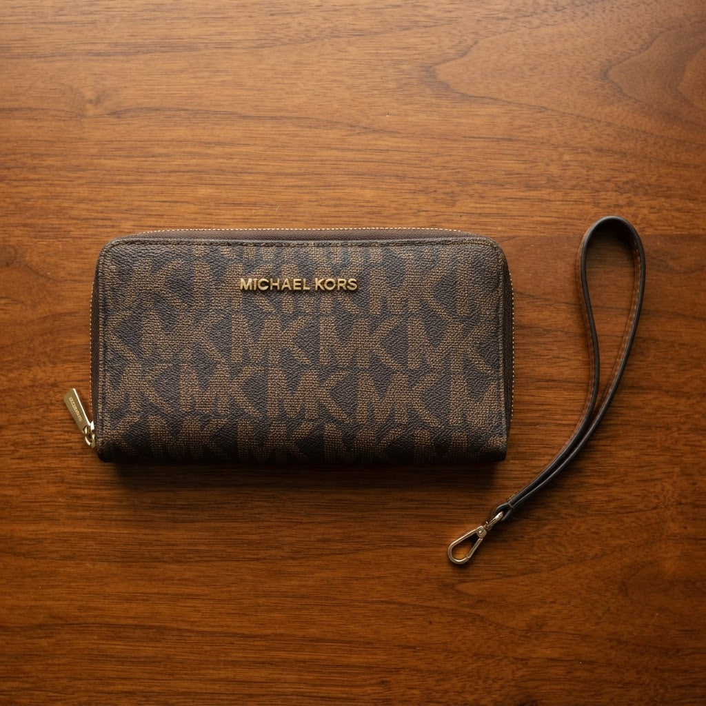 MICHAEL KORS Michael Kors Double-Zip Brown Monogram Wallet
