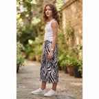 Black and White Zebra Print Wide-Leg Cropped Trousers