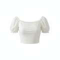 Women's White Ribbed Puff Sleeve Crop Top
