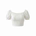 Women's White Ribbed Puff Sleeve Crop Top