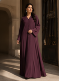 guess Deep Plum A-Line Abaya with Gold Fastening Details