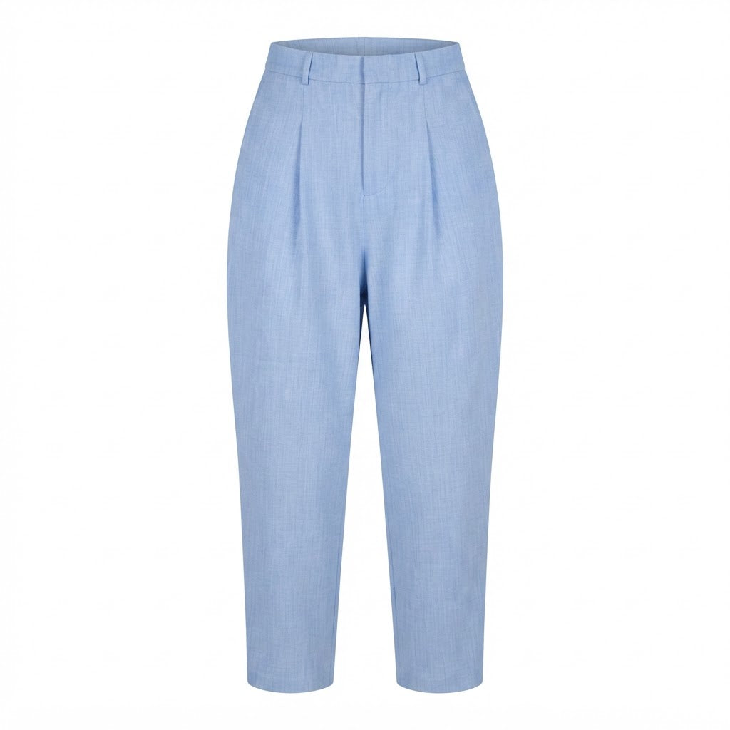 Women's Light Blue High-Waisted Pleated Trousers