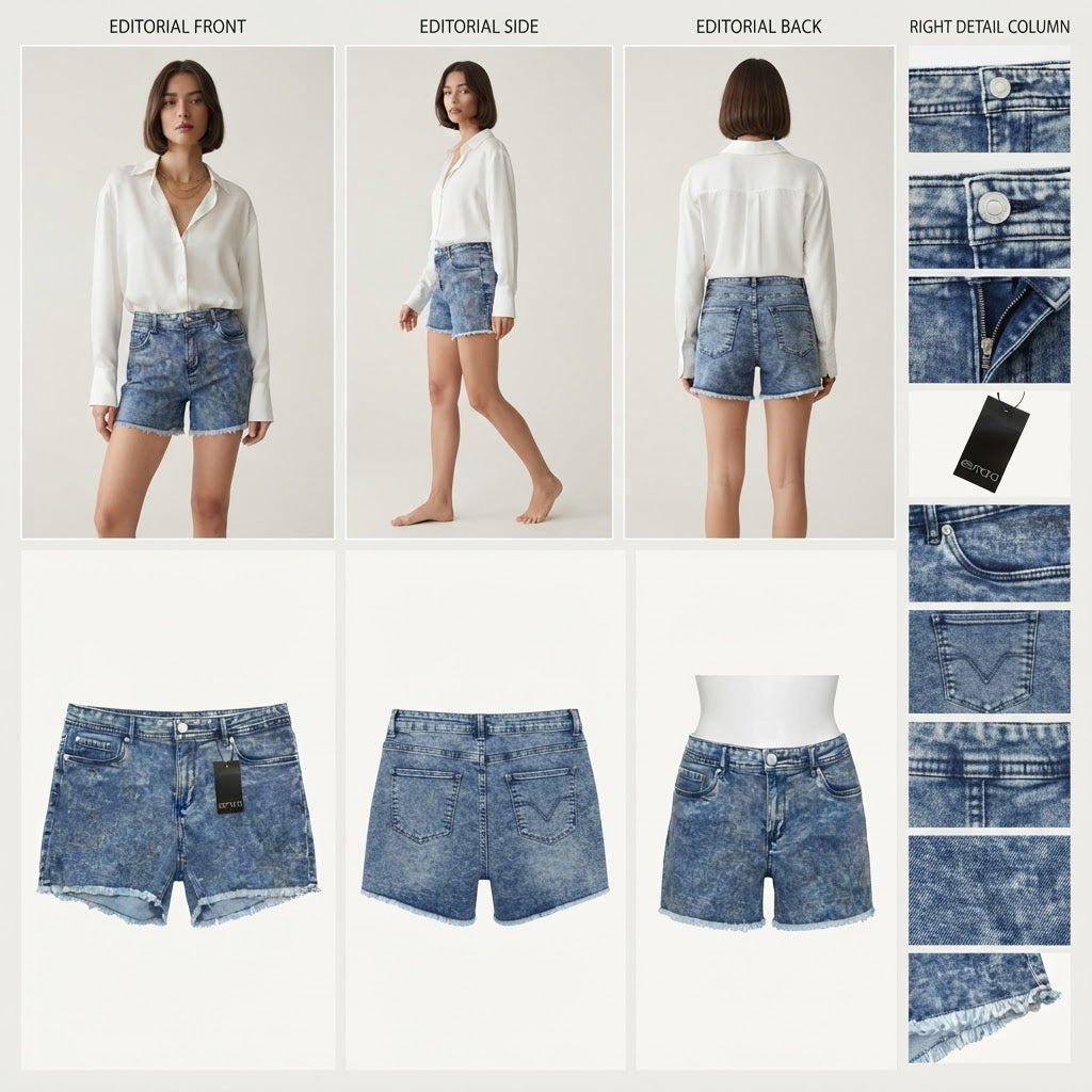 esmara Blue Acid Wash Denim Shorts with Fringed Hem