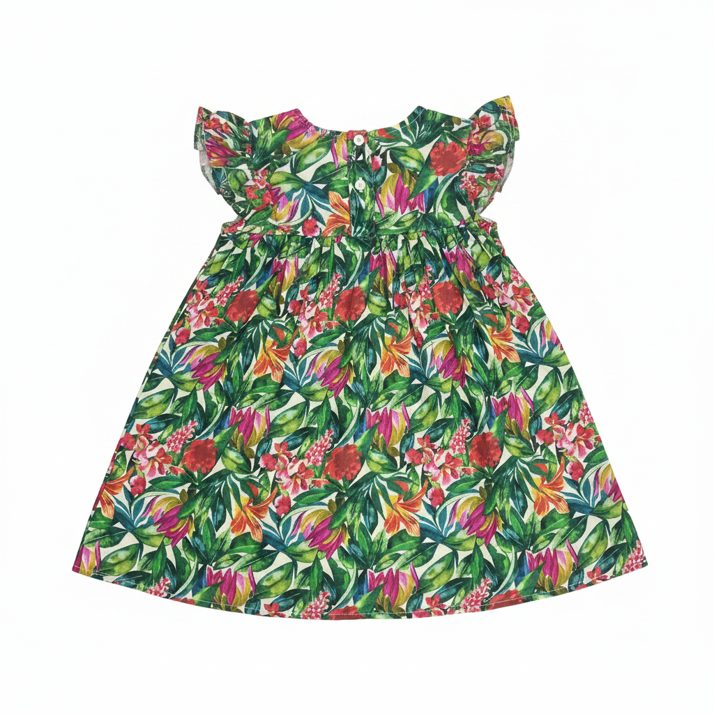 PRIMARK CARES Kids Green Tropical Floral Flutter Sleeve Dres