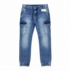 Men's Livergy Blue Acid Wash Denim Cargo Joggers