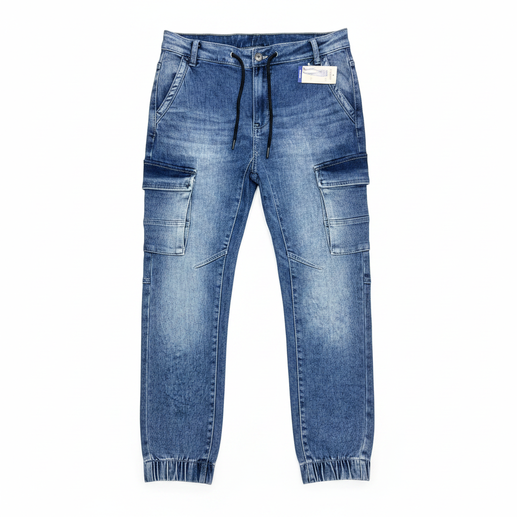 Men's Livergy Blue Acid Wash Denim Cargo Joggers