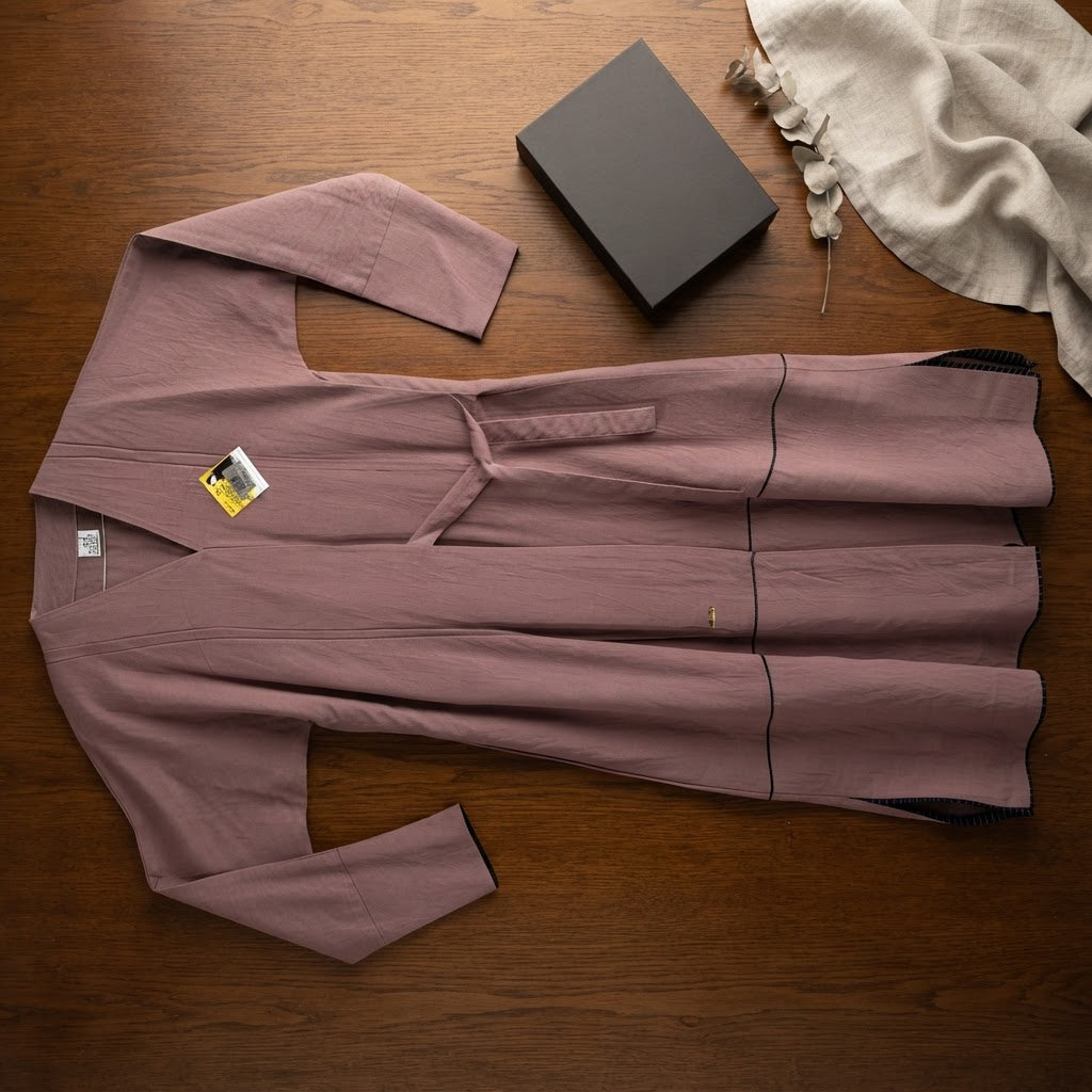 Strive Dusty Mauve Long Kurta with Scalloped Black Trimmed H
