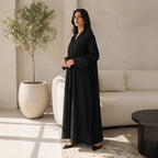 Cervo Black Open-Front Abaya with Structured Banded Cuffs