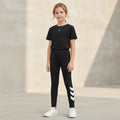 SHEIN Black Girls' Athletic Leggings with White Graphic Deta