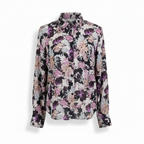 Women's Purple Floral Long Sleeve Button-Up Blouse
