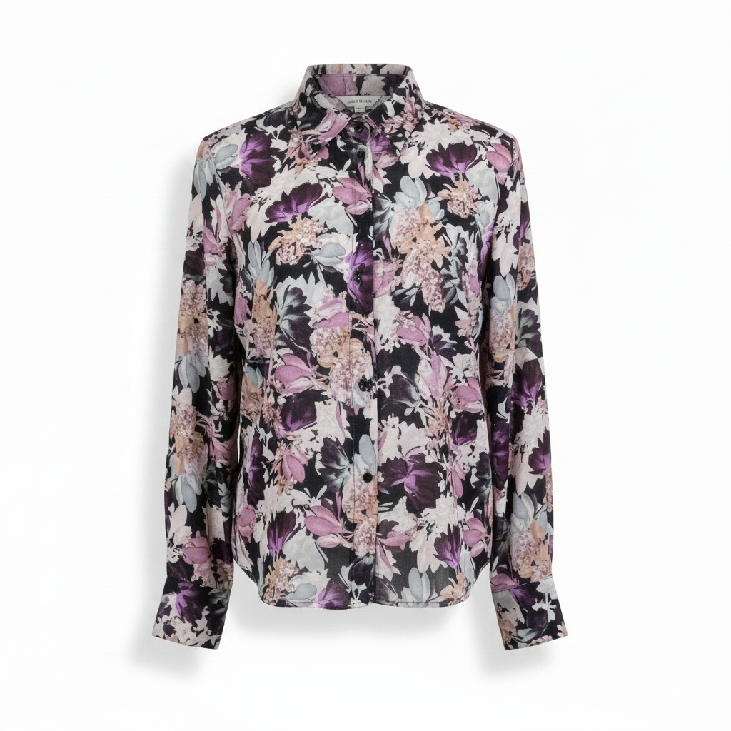 Women's Purple Floral Long Sleeve Button-Up Blouse