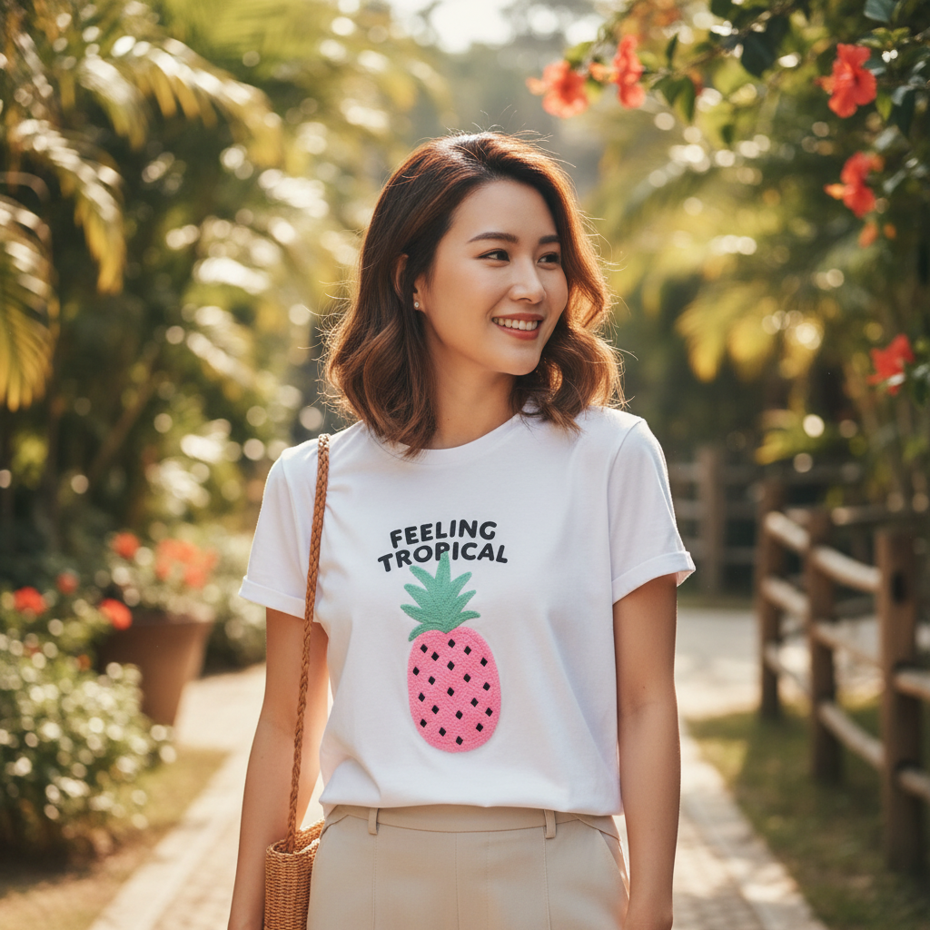 Kids White Feeling Tropical Pineapple Graphic T-Shirt