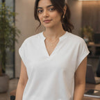 anko White Boxy Cap Sleeve V-Neck Cropped Top