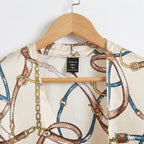 SHEIN Women's Beige Longline Chain Print Open-Front Cardigan