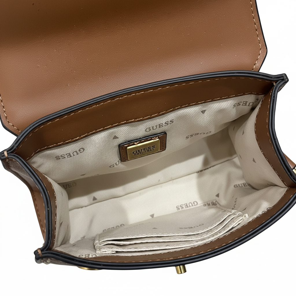 Guess Brown Mini Top-Handle Bag with Gold Logo