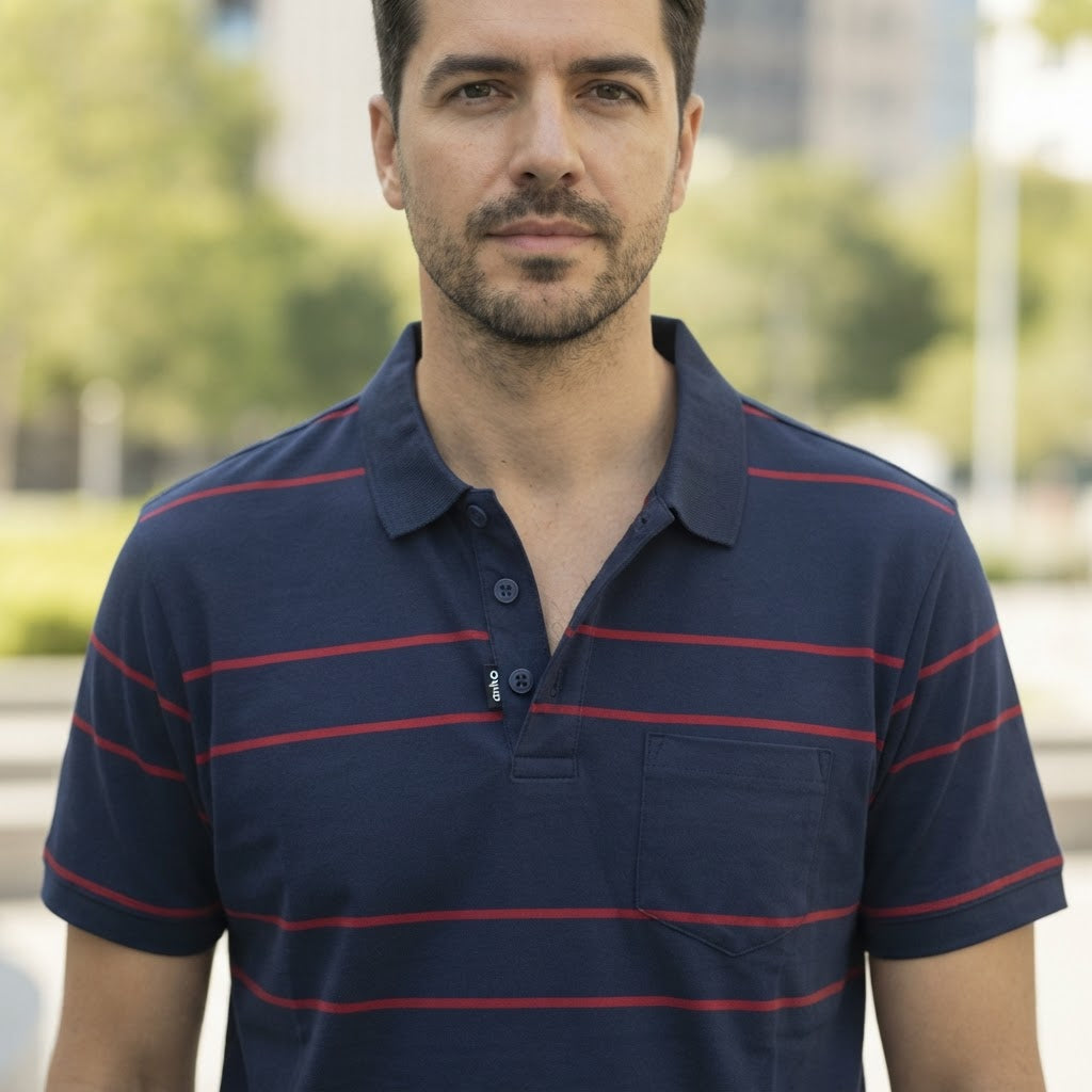 Anko Anko Navy and Red Striped Cotton Jersey Polo Shirt