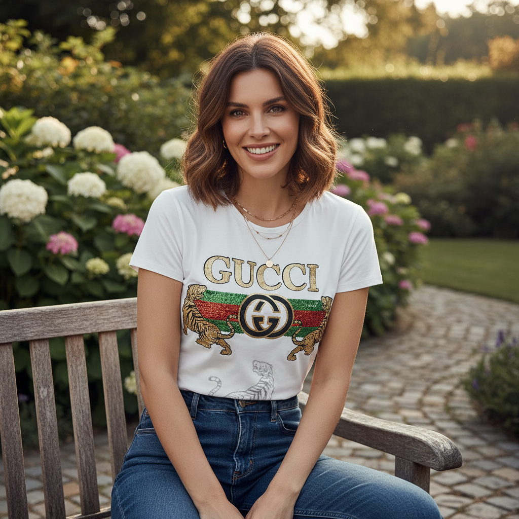 Gucci White Tiger Logo Tie-Front Graphic T-Shirt