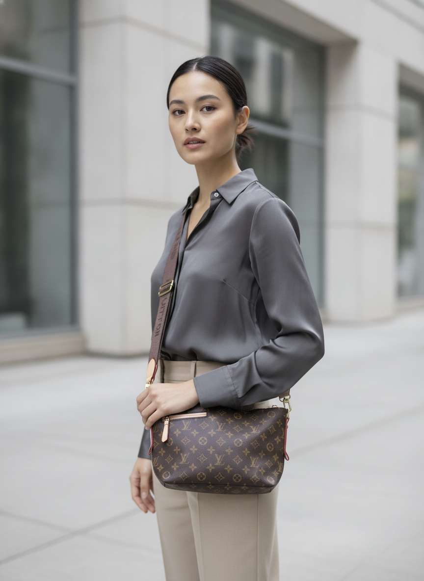 LOUIS VUITTON Monogram Canvas Crossbody Bag with Textile Str