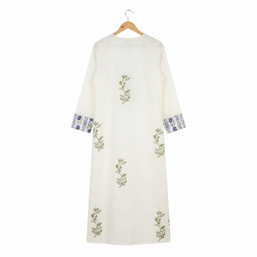 Women's White Embroidewhite Longline Kimono Abaya Robe