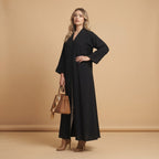 Women's Black Pintuck Detailed Modest Abaya