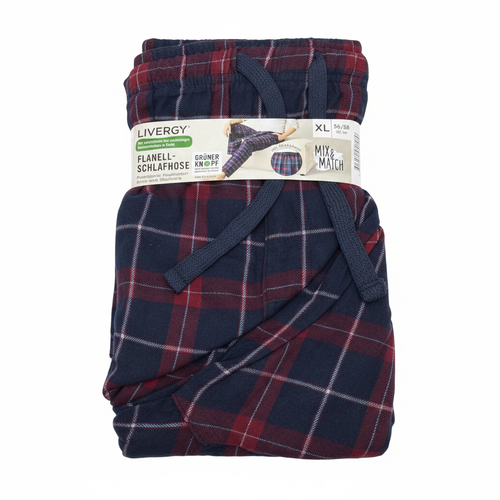 Livergy Men's Plaid Flannel Pajama Pants - Navy/Burgundy