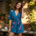Primark Teal Floral Wrap Front Summer Romper