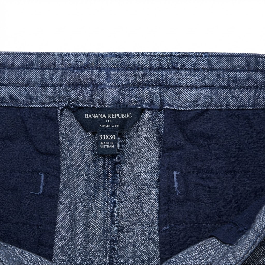 BANANA REPUBLIC Men's Blue Textured Linen Blend Drawstring T