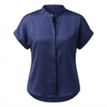 SHEIN Women's Navy navy Satin Mandarin Collar Blouse