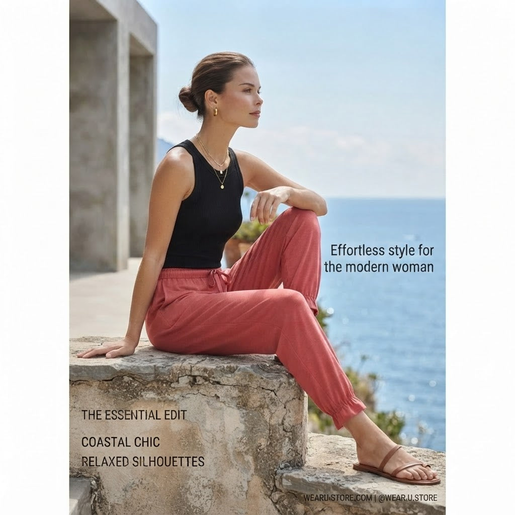 Coral Rose Elasticated Waist Ribbon Drawstring Pants