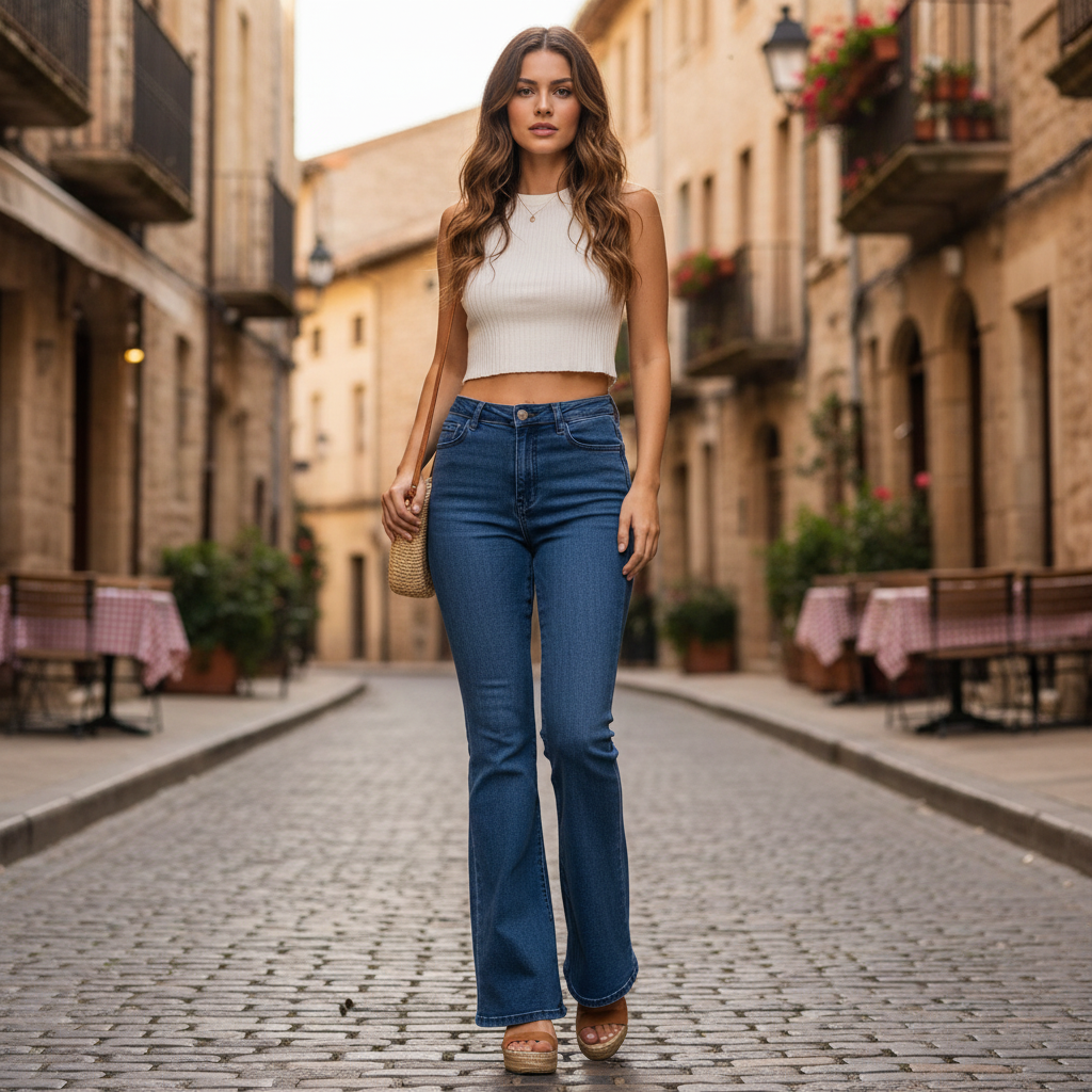 High-Waisted Blue Flared Denim Jeans - Unisex