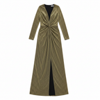 Women's Gold Metallic Lurex V-Neck Maxi Dress