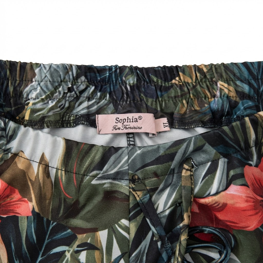 Women's Olive Green Tropical Print Trousers