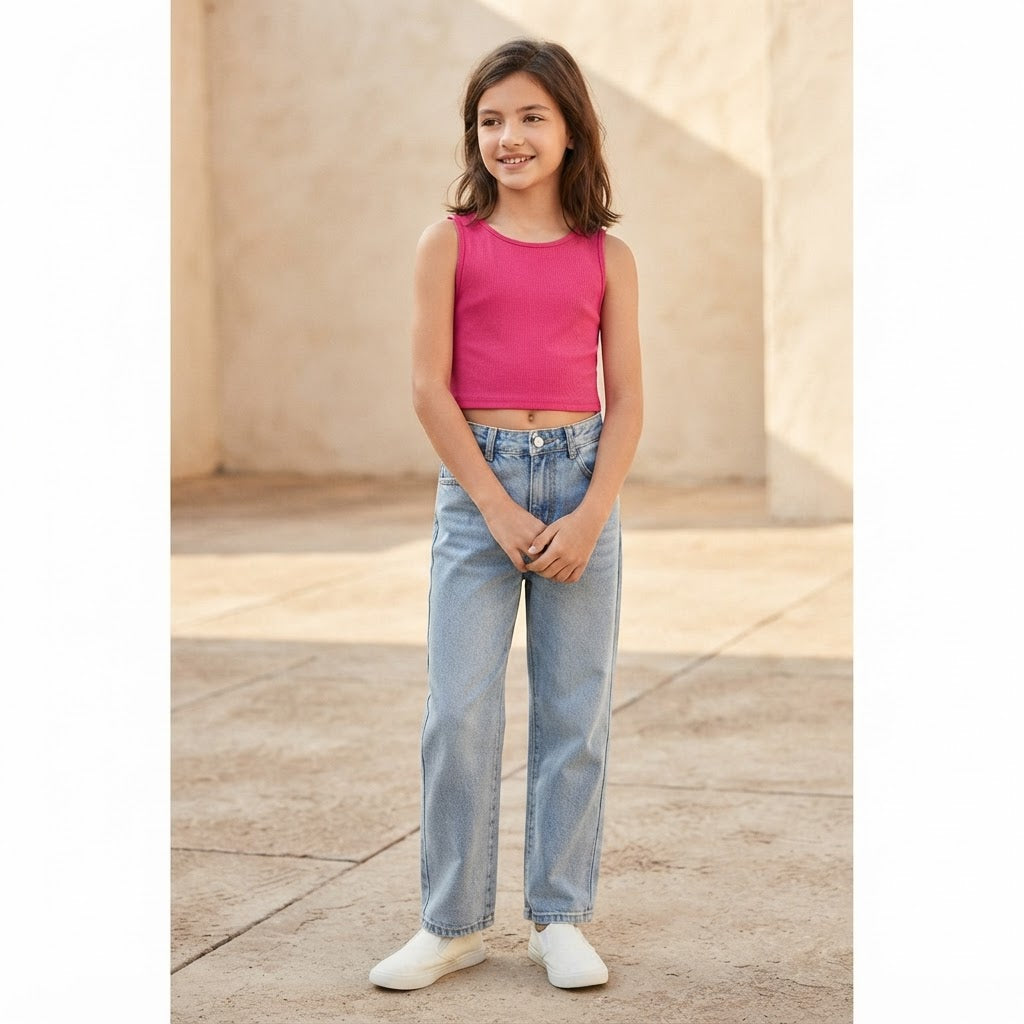 SHEIN Hot Pink Ribbed Sleeveless Crop Top for Girls