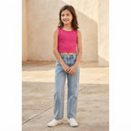 SHEIN Hot Pink Ribbed Sleeveless Crop Top for Girls