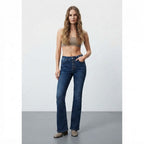 QS Deep Indigo Flared Jeans with Exposed Button Fly