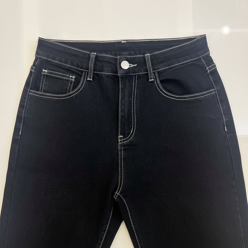 Women's Black Contrast Stitch High-Waist Flared Jeans