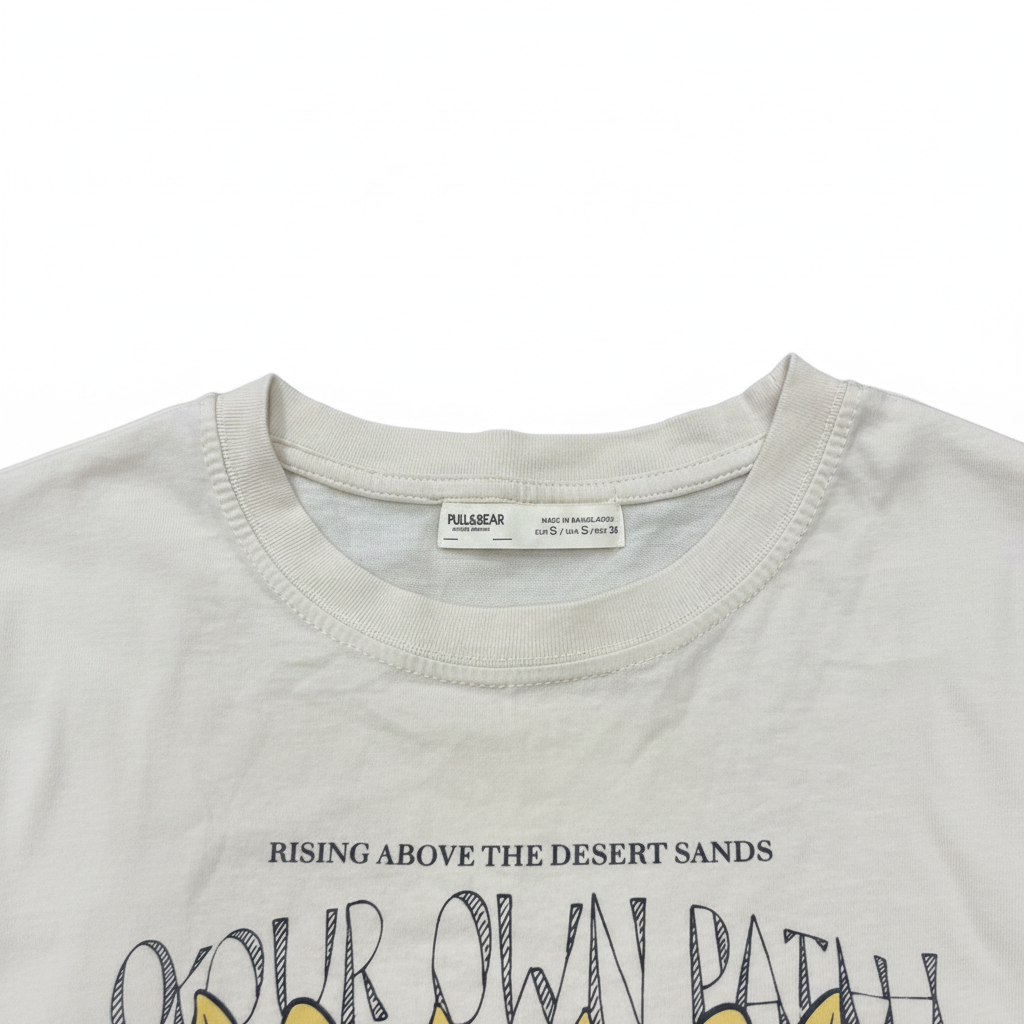 Pull&Bear Off-White Graphic Floral T-Shirt - Size S