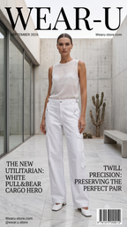 Pull&Bear White High-Rise Straight Leg Cargo Pants