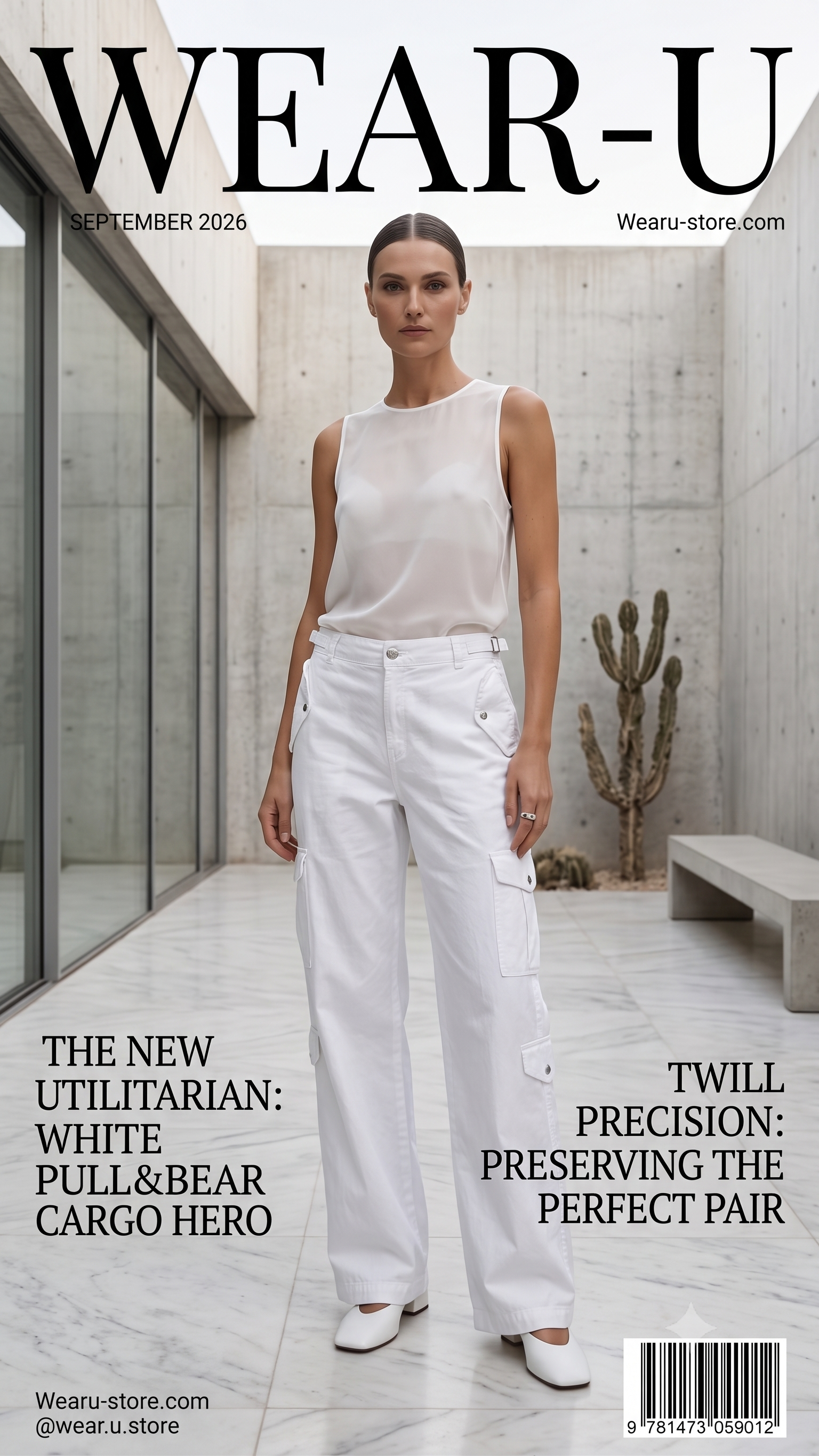 Pull&Bear White High-Rise Straight Leg Cargo Pants