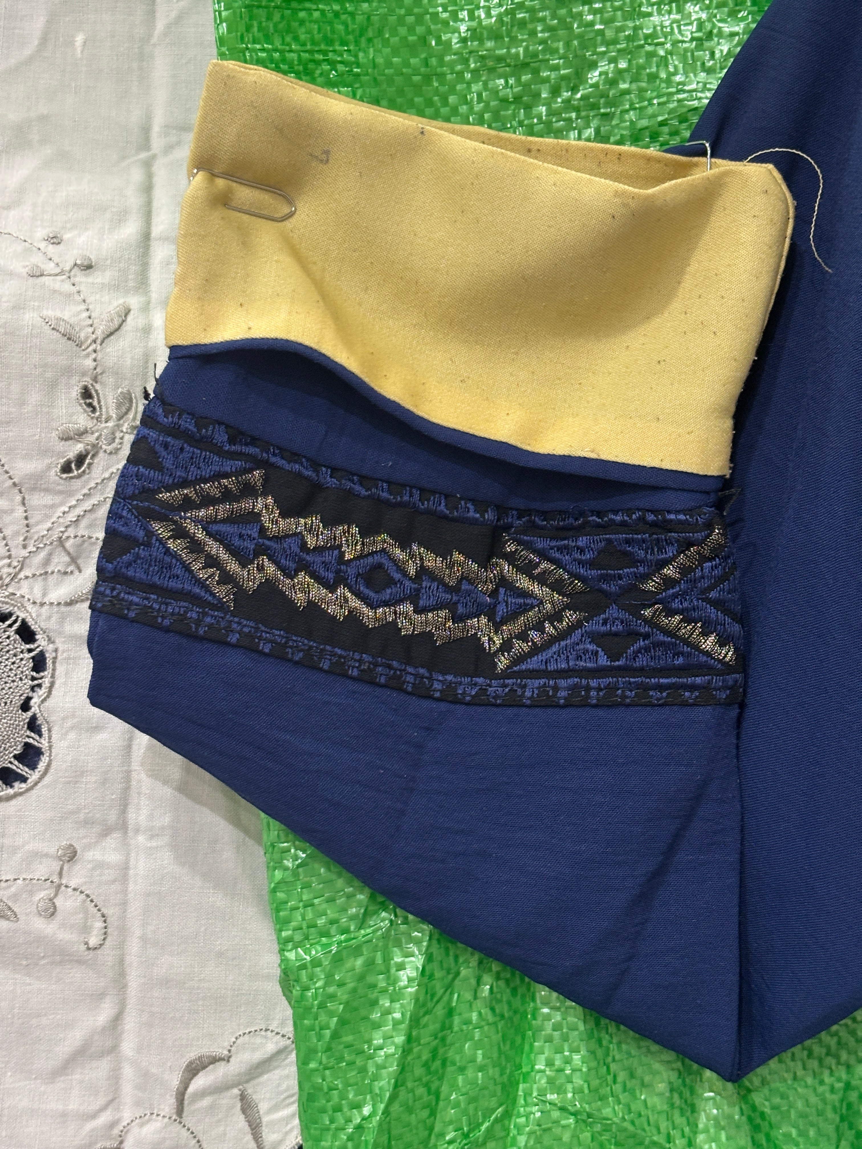 represent Navy Blue Floor-Length Abaya with Geometric Trim
