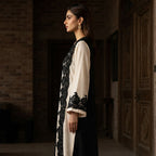 Black and Cream Lace Panel Long Tunic Kameez