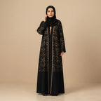 Black Lace and Crepe Modest Long Abaya Robe (Winter)