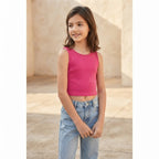 SHEIN Hot Pink Ribbed Sleeveless Crop Top for Girls