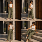 Women's Olive Green Linen Blend Cargo Trousers