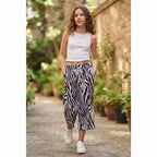 Black and White Zebra Print Wide-Leg Cropped Trousers